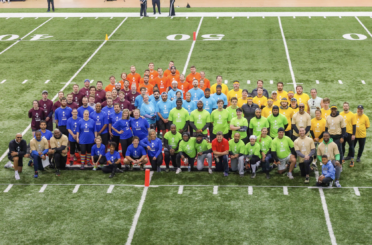 flag football teams gather together for a group photo